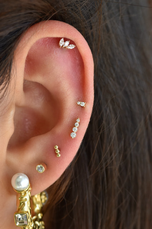 14k Triple Ball Stack Threadless stud
