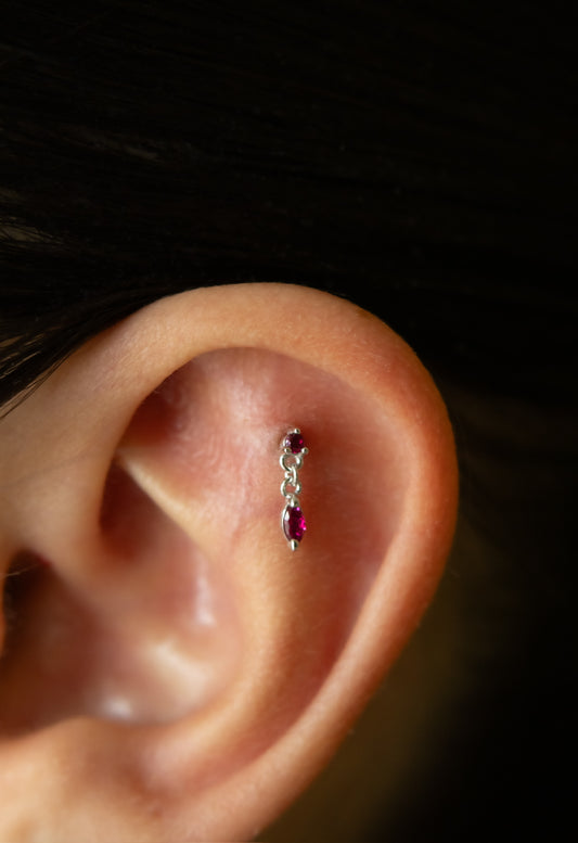 14K White Gold Ruby Dangle Stud