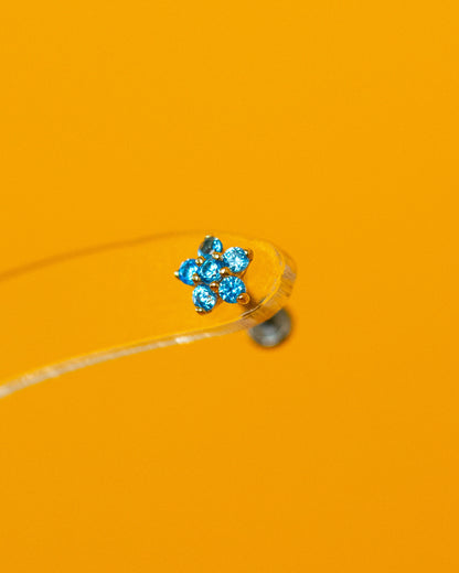 14K Aquamarine Flower Stud