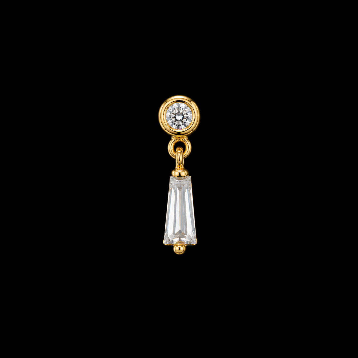 14K Baguette Dangle Stud