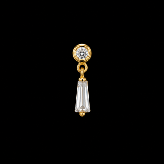 14K Baguette Dangle Stud