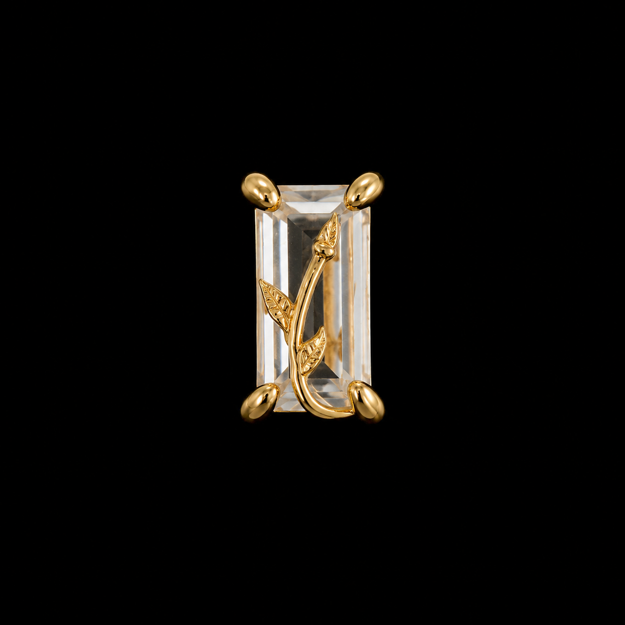 14K Vine Baguette Stud