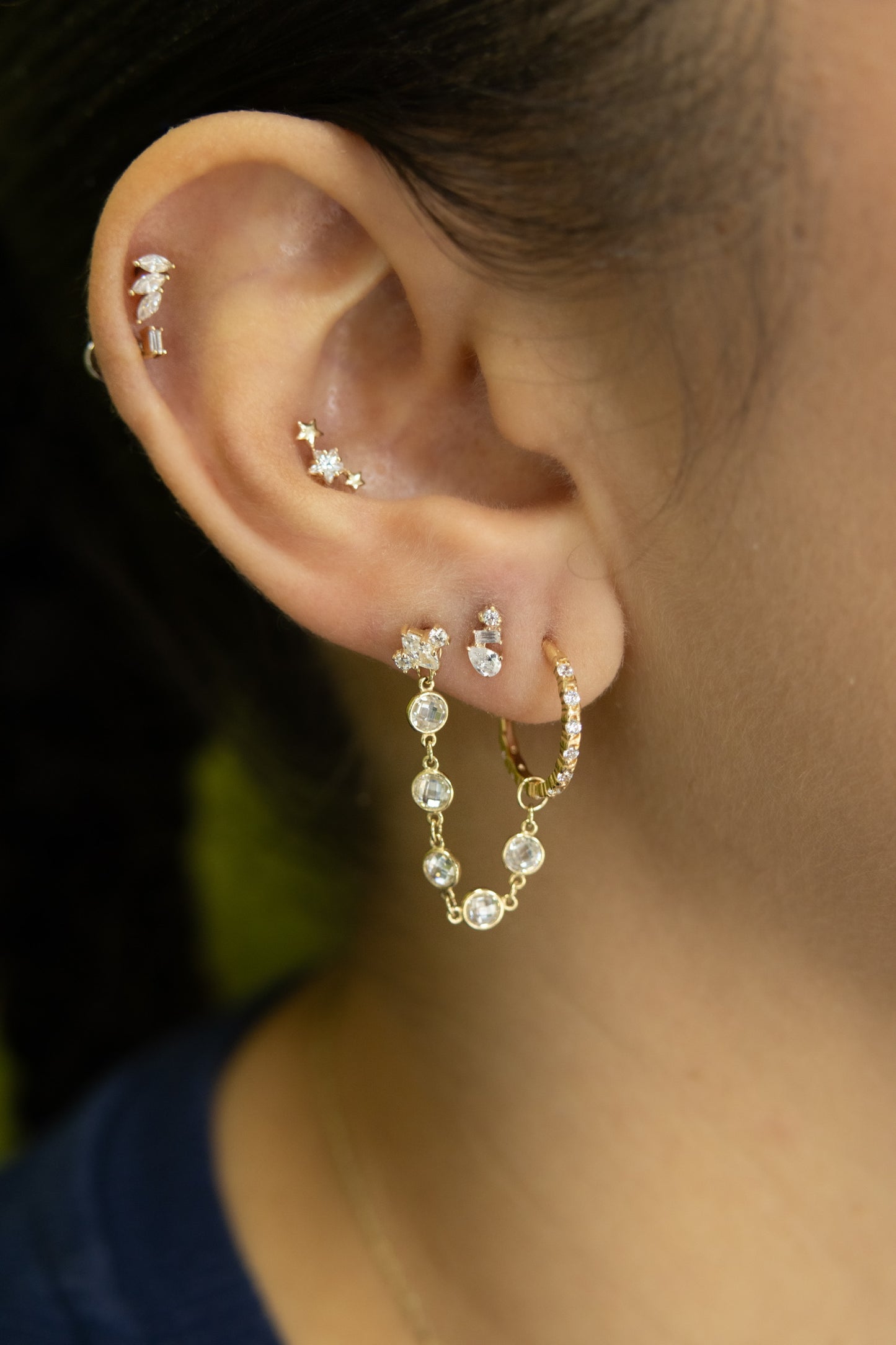 14K Dripping Rain Threadless Stud