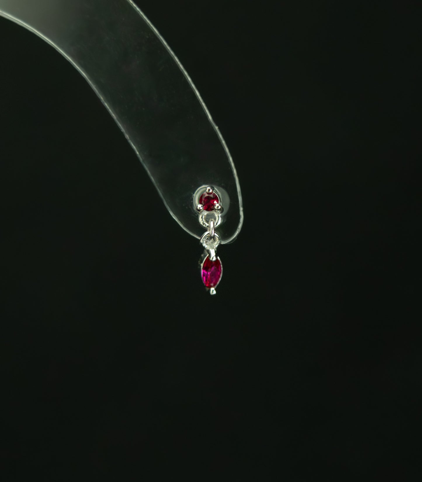 14K White Gold Ruby Dangle Stud