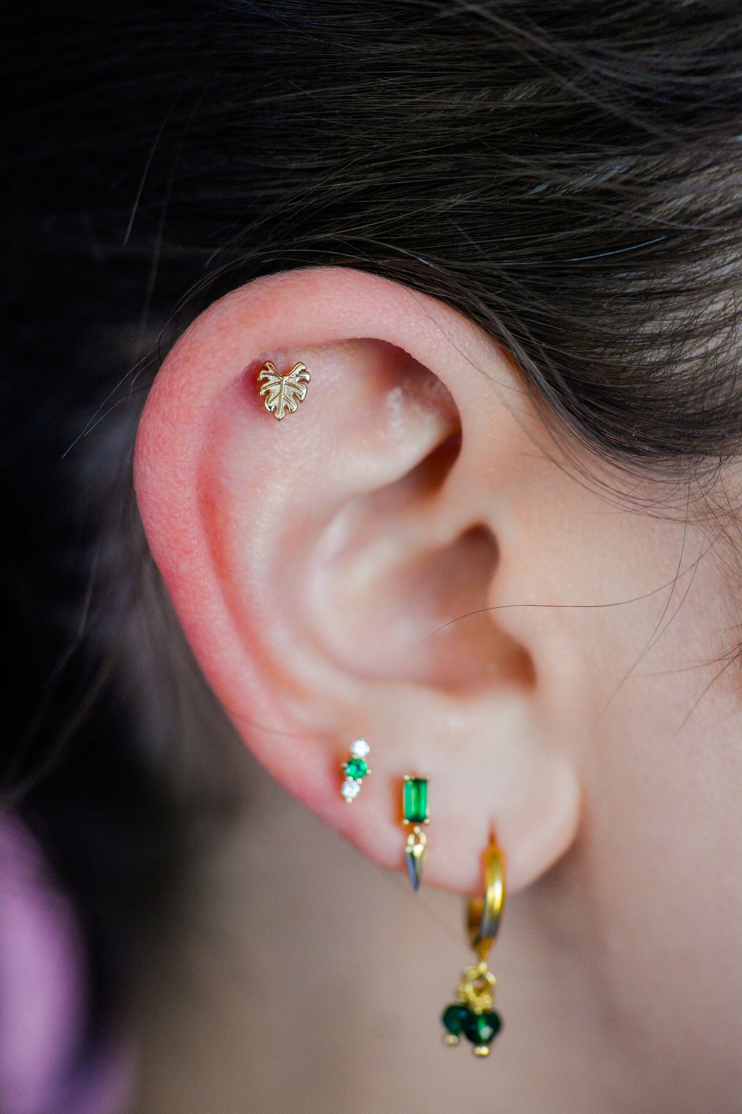 14K Monstera Leaf Stud