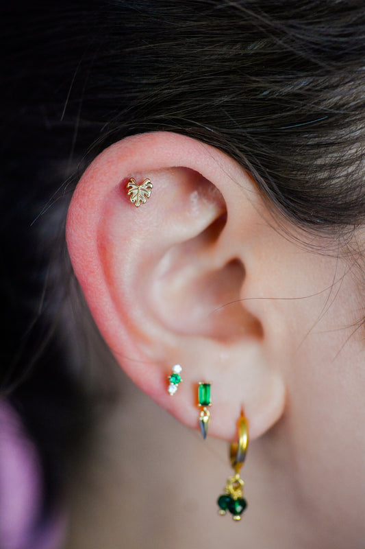 14K Monstera Leaf Stud