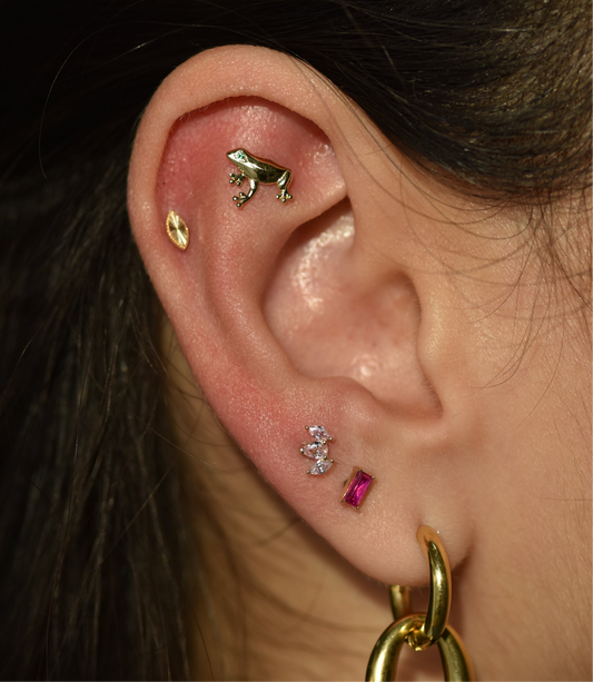 14K Halo Marquise Stud