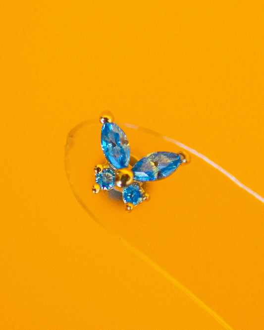 14k Aquamarine Butterfly Stud