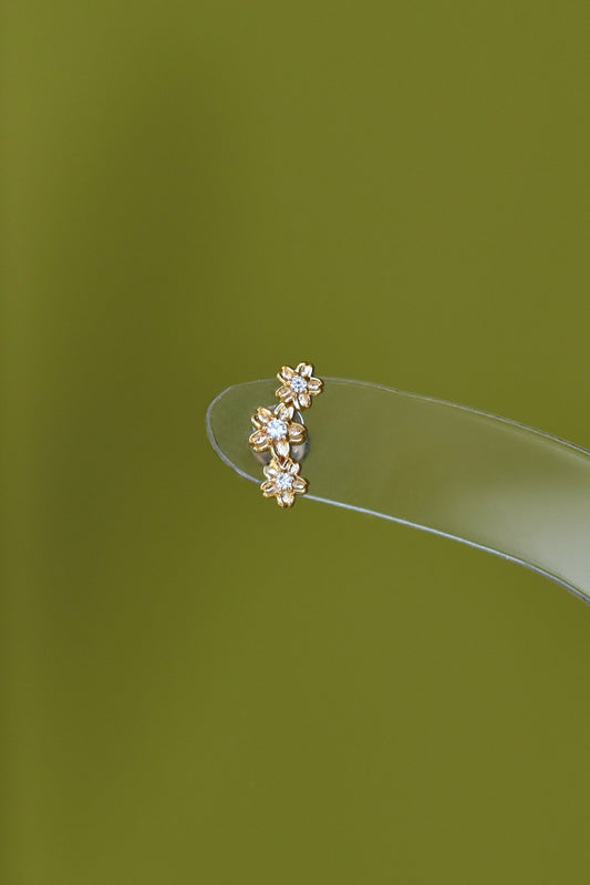 14k Flower Crown Threadless stud