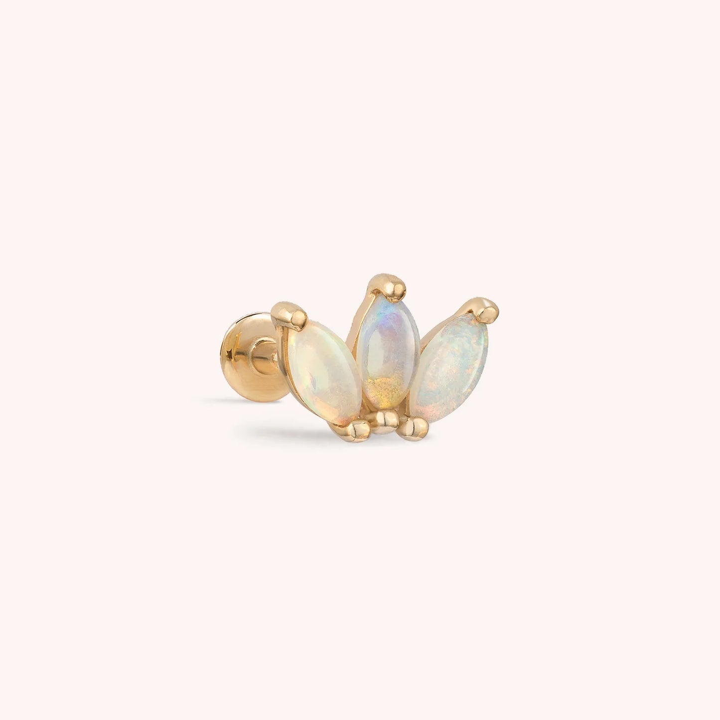 14K Solid Gold Opal Marquise Trio Threaded Labret