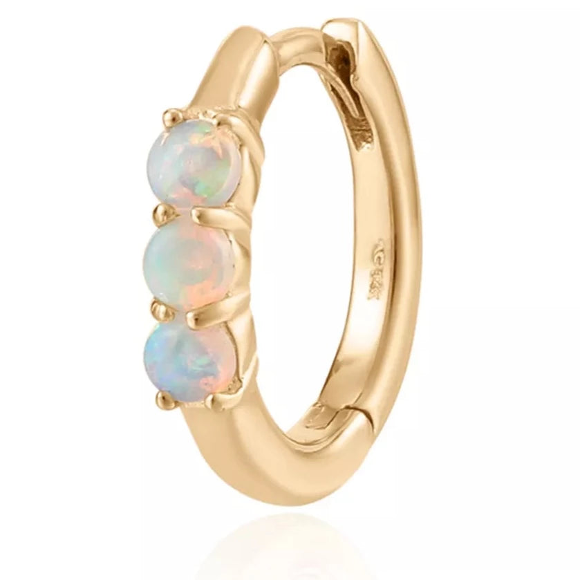 14K Solid Gold Opal Huggie