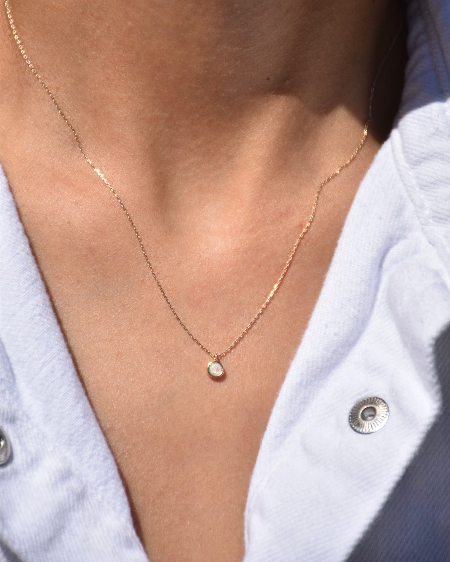 14K Solid Gold Opal Birthstone Necklace
